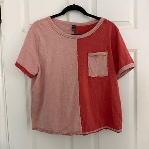 Two-Tone Pink and Red Short Sleeve Tee